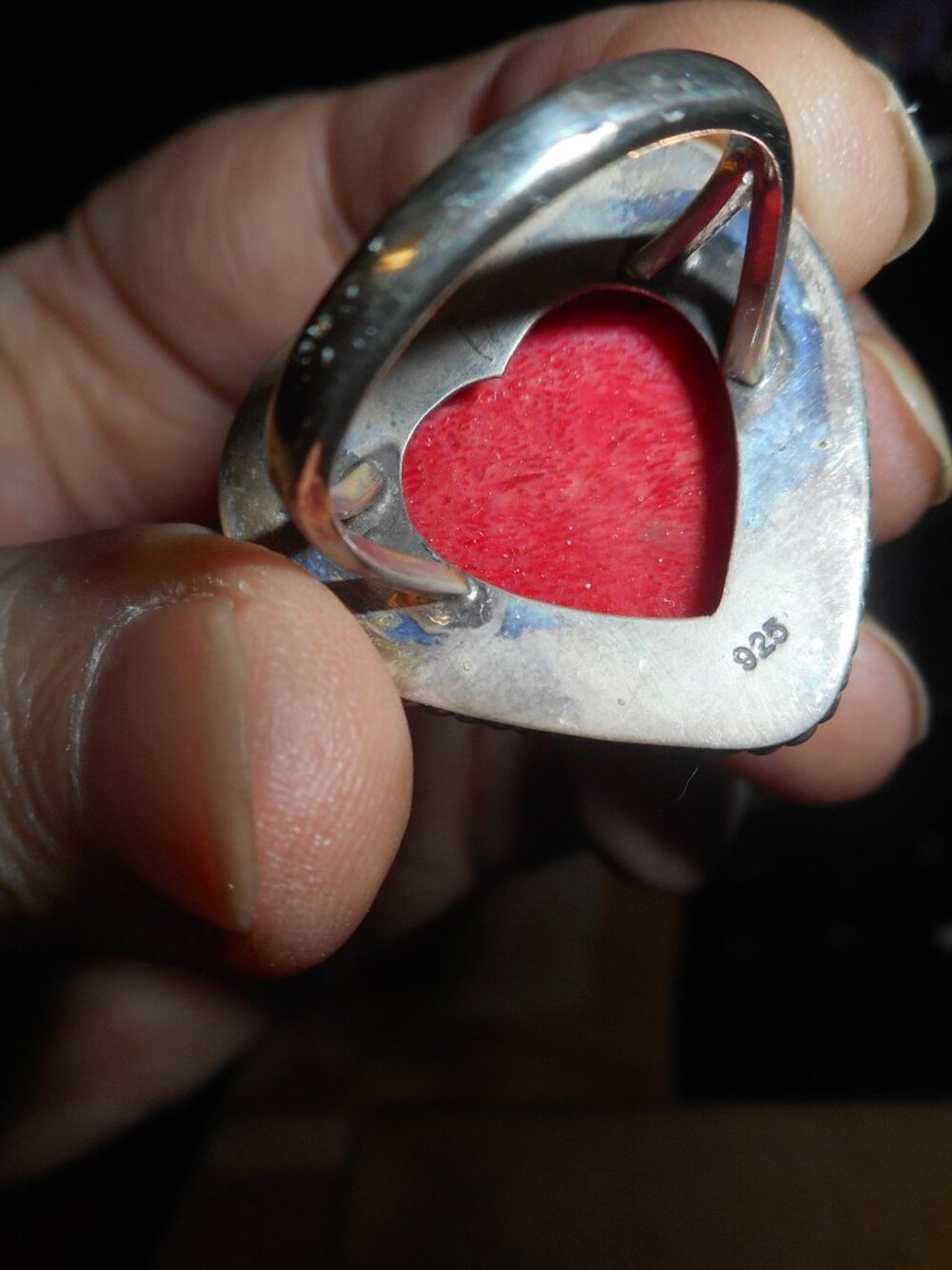 LARGER RED, (HEART) STONE ON SILVER BAND - Women Jewelry, SIZE  7 3/4- 8 - Picture 4 of 6